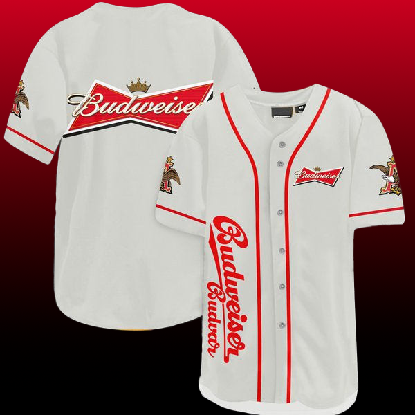 White Budweiser Beer Baseball Jersey – Ledezma Sports White Budweiser Beer Baseball Jersey – Ledezma Sports